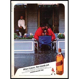 1987 Johnnie Walker Red Label Scotch Vintage Print Ad Rain Storm Patio Wall Art